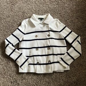 Women’s Lauren Ralph Lauren Double Breasted Cardigan Sweater Navy and White Med